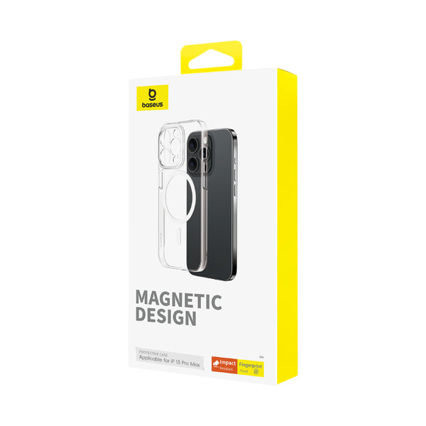 BASEUS MAGNETIC DESIGN PROTECTIVE CASE FOR IP 15 PRO MAX - كفر شفاف ماك سيف للايفون 15 برو ماكس من باسيوس