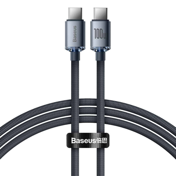 BASEUS  CRYSTAL SHINE USB-C TO USB-C DATA CABLE 100W 1.2M - كيبل شحن ونقل تايب سي تايب سي 100 واط من باسيوس