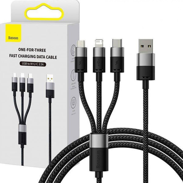 BASEUS STRA SPEED 1 IN 3 DATA CABLE USB TO M+L+C - كيبل شحن ونقل 3 في 1 من باسيوس