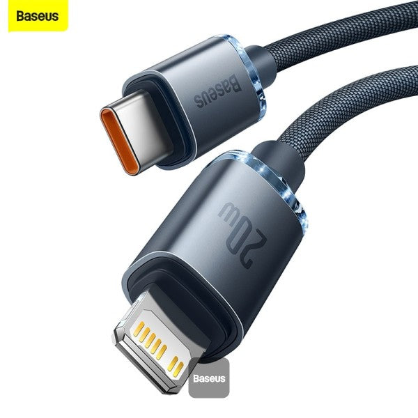 BASEUS DATA CABLE CRYSTAL USB-C TO LIGHTNING 20W PD 1.2M- كيبل شحن ونقل تايب سي لايتننغ 20 واط من باسيوس