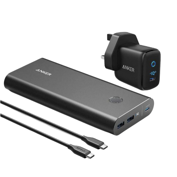 ANKER 737 POWERCORE +26800MAH powerbank + Cable C to C 45W + Charger powerport 30W SPEED COMBO - باوربنك 26800 ملي امبير مع شاحن 30 واط وكيبل تايب سي تايب سي 45 واط من انكر