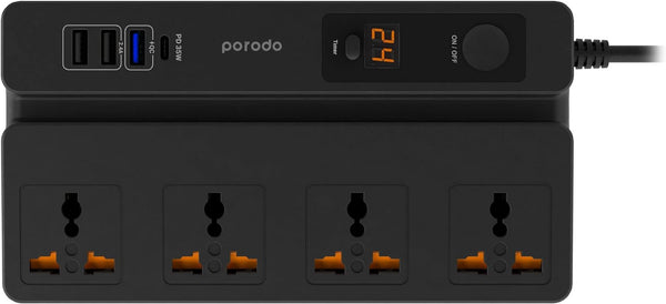 PORODO MULTI-FUNCTION SOCKET WITH PHONE STAND 3M -سيار كهربائي 3000 واط مع ستاند ومنافذ متعددة للشحن من بورودو