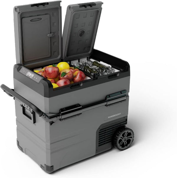 POWEROLOGY SMART DUAL COMPARTMENT PORTABLE FRIDGE & FREEZER 15600MAH 55L -   ثلاجة وفريزر متنقل 55 لتر 15600 ملي امبير من باورولوجي