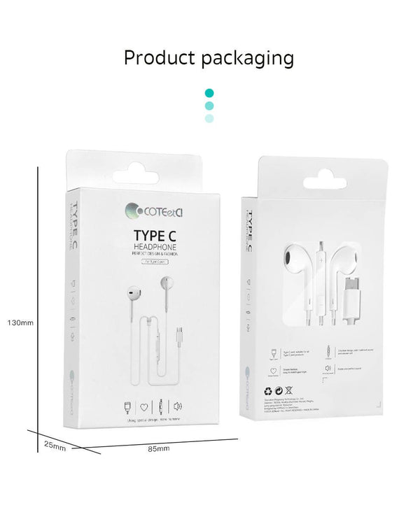 COTECI TYPE-C STANDARD EARPHONE 5189 WHITE - سماعات تايب سي واير من كوتي