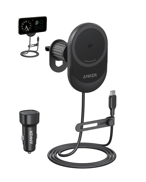 Anker MagSafe Car Charger 15W Qi2 With 360° Phone Holde - شاحن سيارة 15 واط مع ستاند ماك سيف بفتحة التبريد من انكر