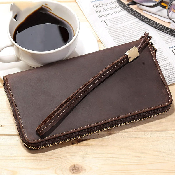 COTECI LUXURY SERIES (GENUINE LEATHER) LONG HANDHELD CELL 14075 COFFEE - حقيبة يد محمولة جلد طبيعي من كوتي