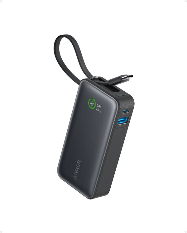 ANKER NANO POWER BANK 30 W BULIT IN USB-C CABLE 10000MAH - باوربنك 10000 ملي امبير مع كيبل تايب سي 30 واط وشاشة رقمية من انكر