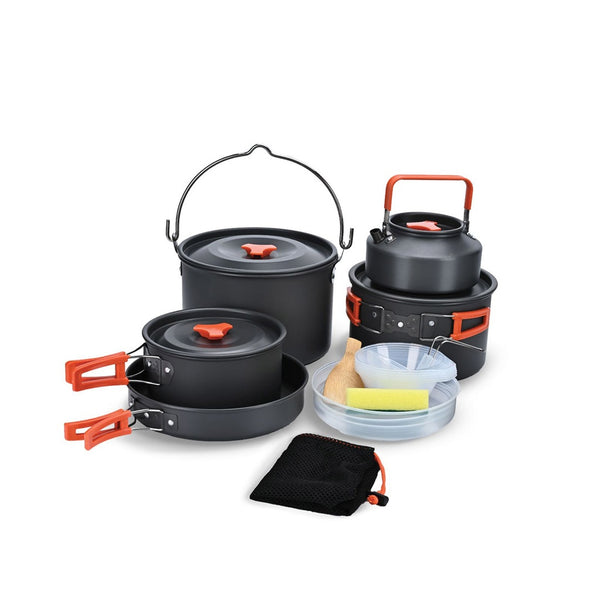 Green Lion Portable Camping Cookware Set - Orange/Black - مجموعة اواني الطبخ المحمولة للتخييم من كرين