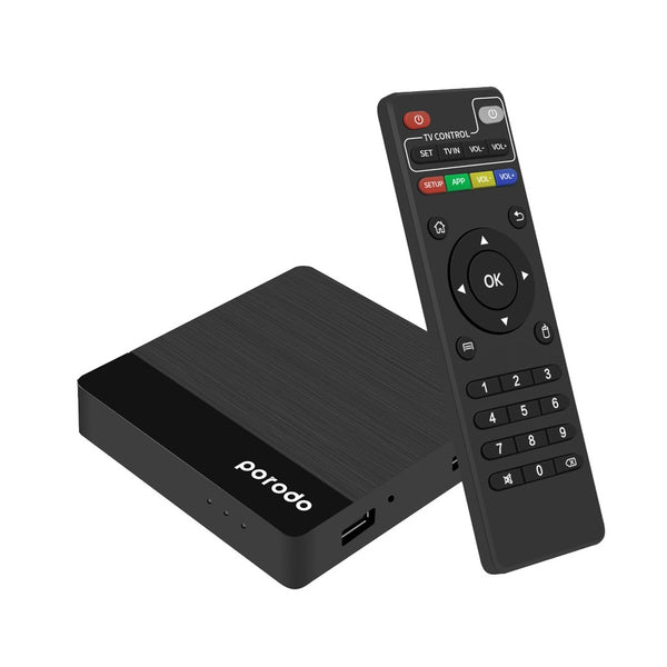 Porodo Android TV Box 1+8 GB Support 4K with BT RCU and USB Dongle - تي في بوكس أندرويد 1+8 جيجابايت يدعم 4K من بورودو