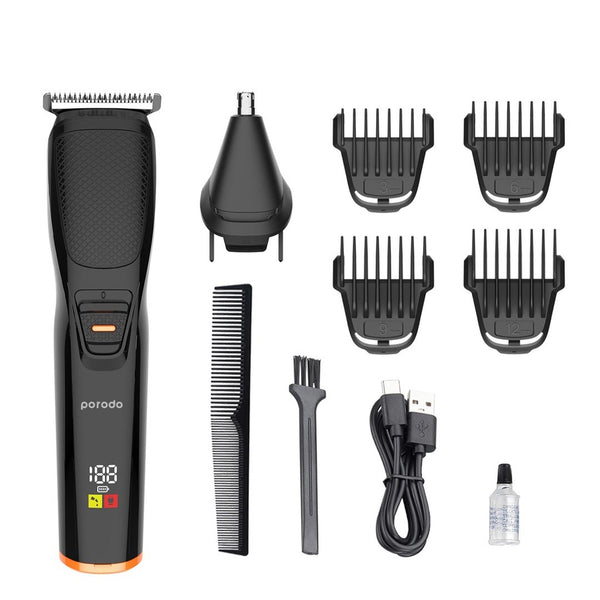 Porodo Lifestyle 6in1 Rechargeable Grooming Kit with Nose Trimmer Four Detachable - ماكنة حلاقة 6 في 1 من بورودو