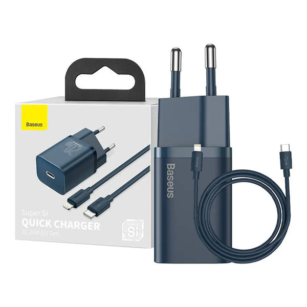 BASEUS SUPER SI QUICK CHARGER 1C 20W EU SET B03 - شاحن 20 واط مع كيبل تايب سي لايتننغ من باسيوس