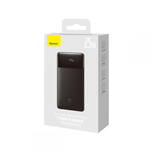 BASEUS BIPOW DIGITAL DISPLAY FAST CHARGE POWER BANK 20K MAH 25W - باوربنك 20000 ملي امبير 25 واط مع شاشة رقمية من باسيوس