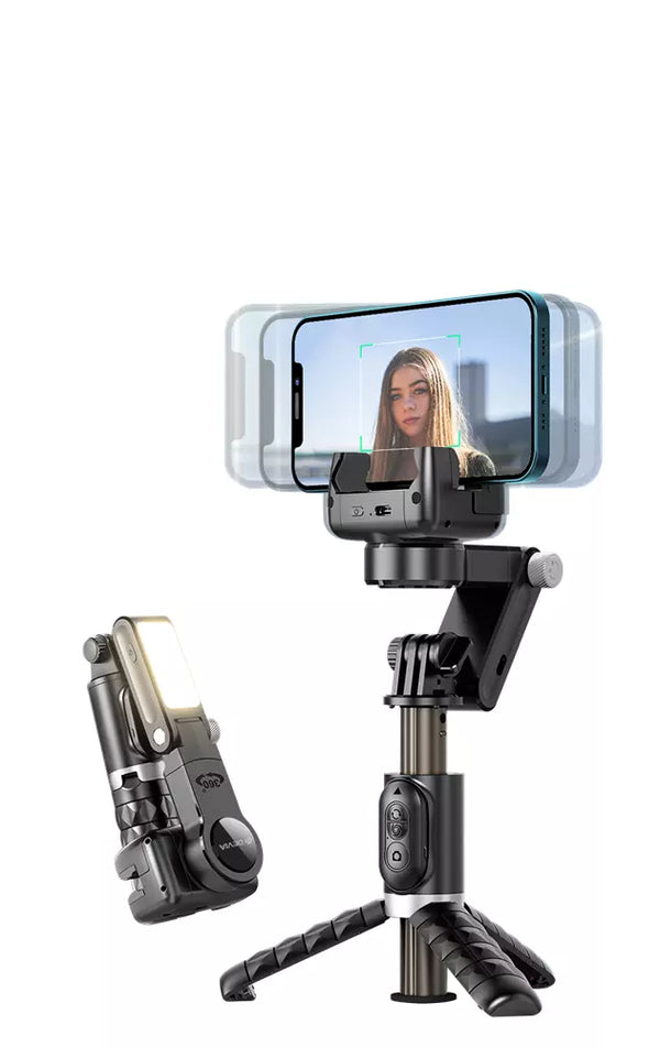 DEVIA GIMBAL SELFIE-STICK -  عصا سيلفي محمولة بتقنية البلوتوث وحامل ثلاثي القوائم وشريط إضاءة وجهاز تحكم عن بعد من ديفيا