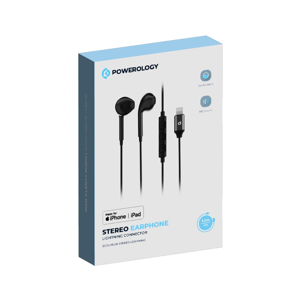 POWEROLOGY STEREO MFI LIGHTNING EARPHONES 1.2M  - سماعات واير لايتننغ من باورولوجي